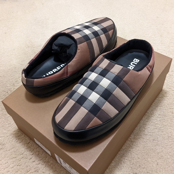 Mens Burberry "Northaven" Check Slippers Brown/Beige - Picture 1 of 6